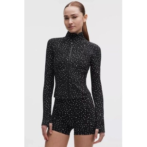 lululemon athletica Tops - 114-Lululemon-Define Cropped Jacket Nulu-Heart Scatter Dot Print White and Black